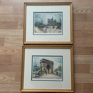 2 Dufza Signed Burin Original Arc De Triomphe Paris Etching Print 9x12 Colored